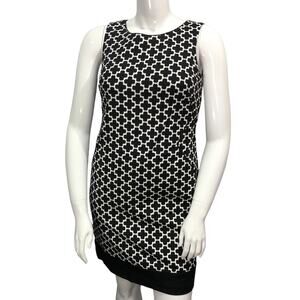 White House Black Market Womens Size 10 Shift Dress Black White Geometric Print
